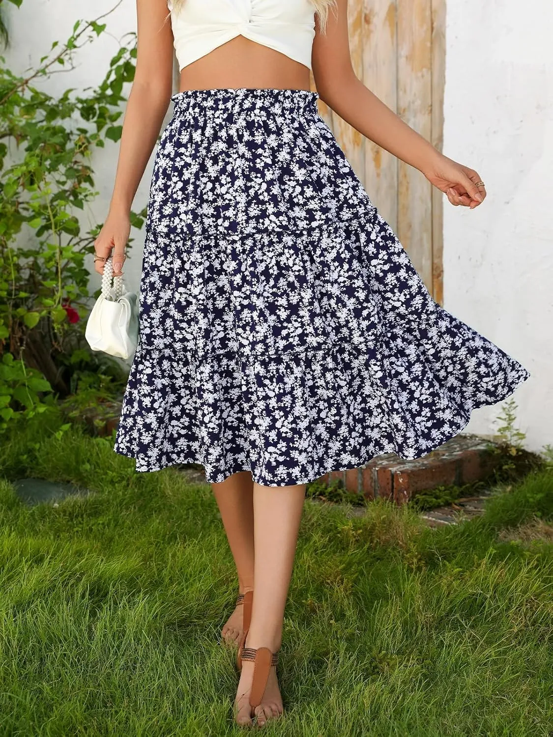 Berydress Midi Skirt for Women with Pockets 2025 High Waist A Line Casual Summer Boho Flowy Tiered Ruffle Beach Skirts
