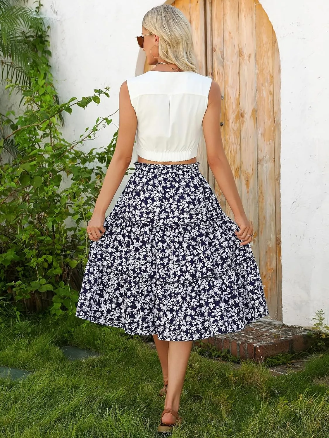 Berydress Midi Skirt for Women with Pockets 2025 High Waist A Line Casual Summer Boho Flowy Tiered Ruffle Beach Skirts