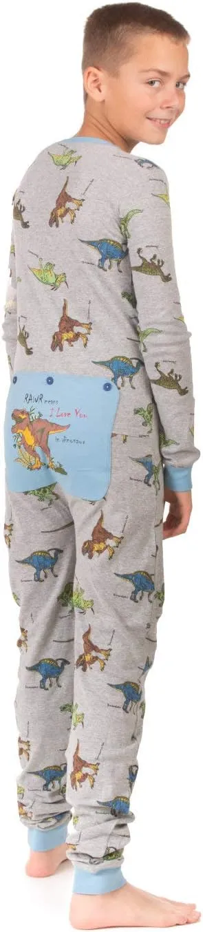 BIG FEET PAJAMA CO. One Piece Onesie Union Suit Boys & Girls Kids Pajamas Sign on Rear
