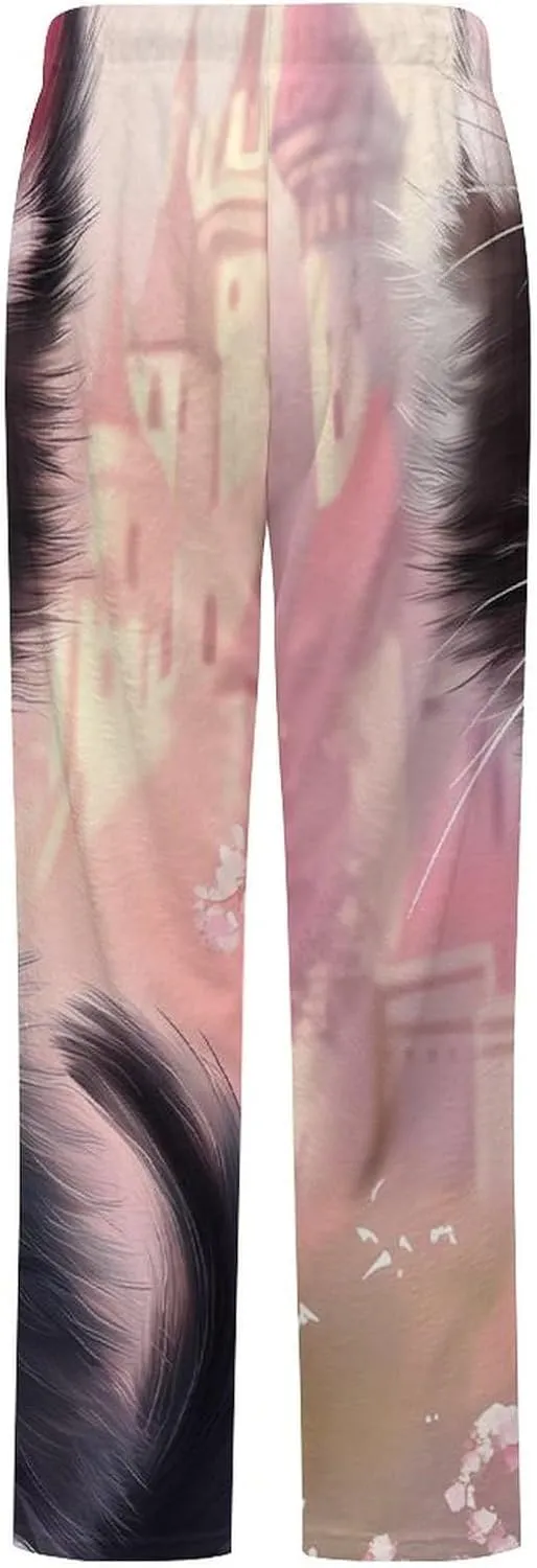 Black And White Cat Women's Pajama Pants Fleece Warm Pj Bottoms Sleepwear Lounge Pants Loungewear