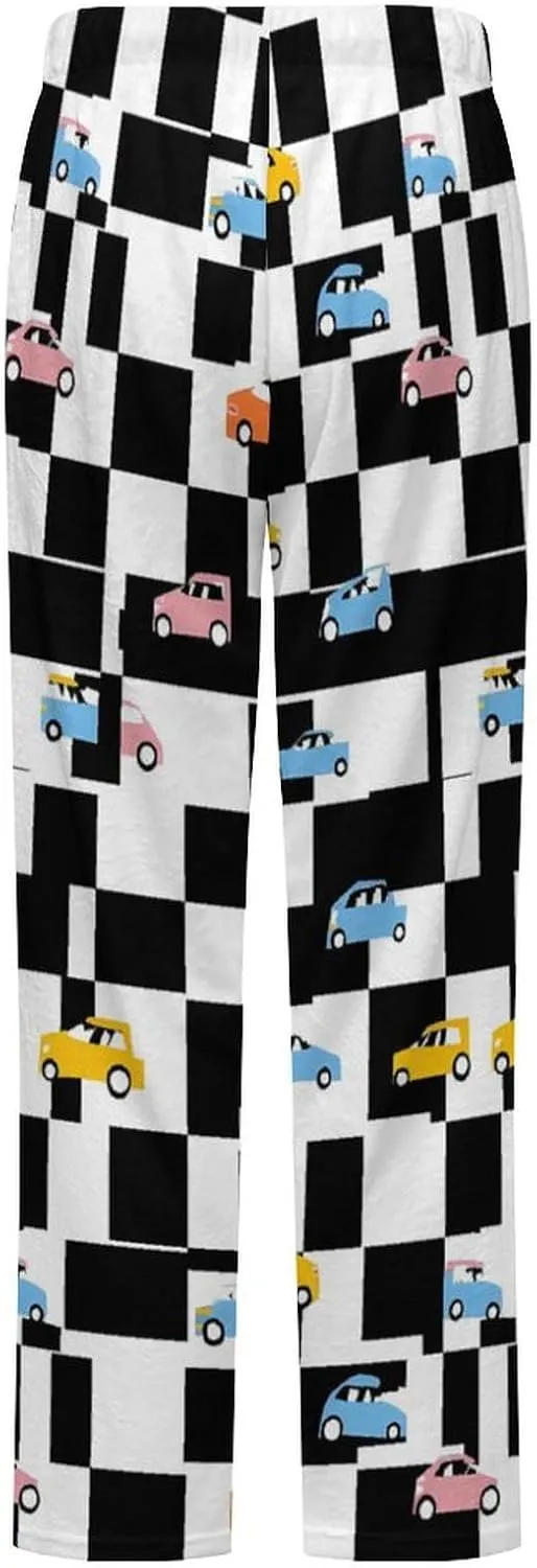Black And White Checkered Car Women's Pajama Pants Fleece Warm Pj Bottoms Sleepwear Lounge Pants Loungewear