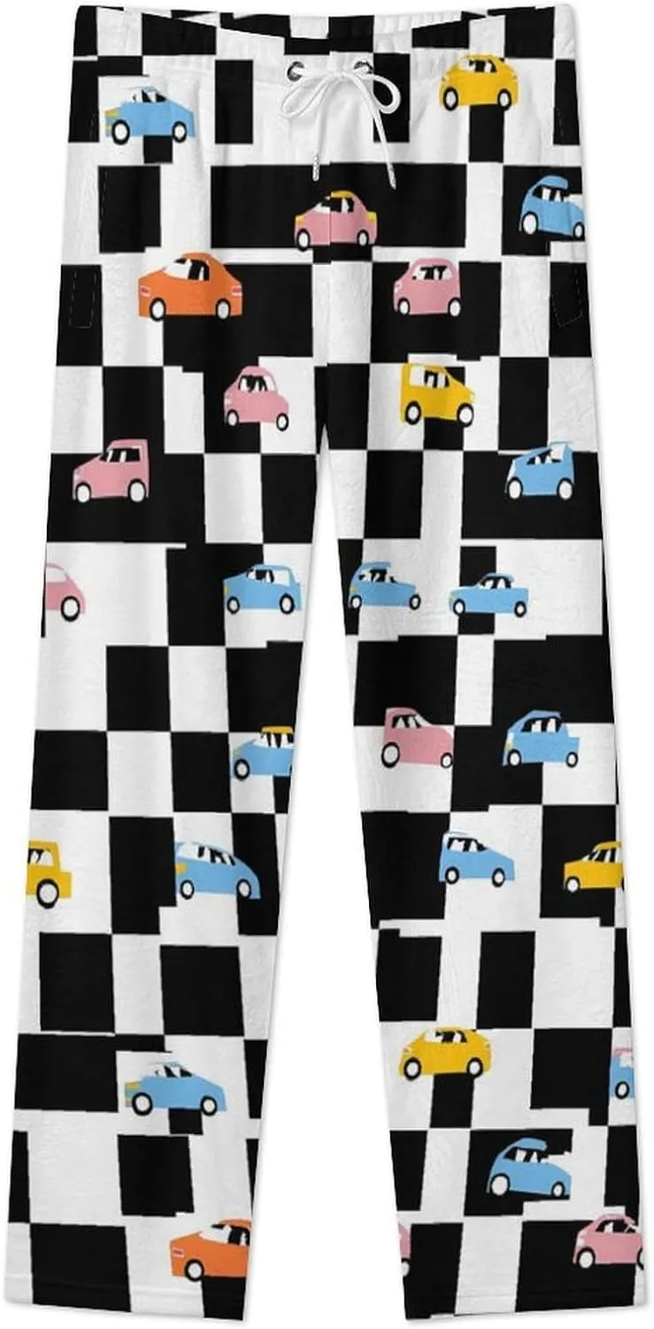 Black And White Checkered Car Women's Pajama Pants Fleece Warm Pj Bottoms Sleepwear Lounge Pants Loungewear