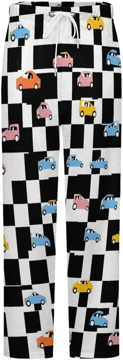 Black And White Checkered Car Women's Pajama Pants Fleece Warm Pj Bottoms Sleepwear Lounge Pants Loungewear