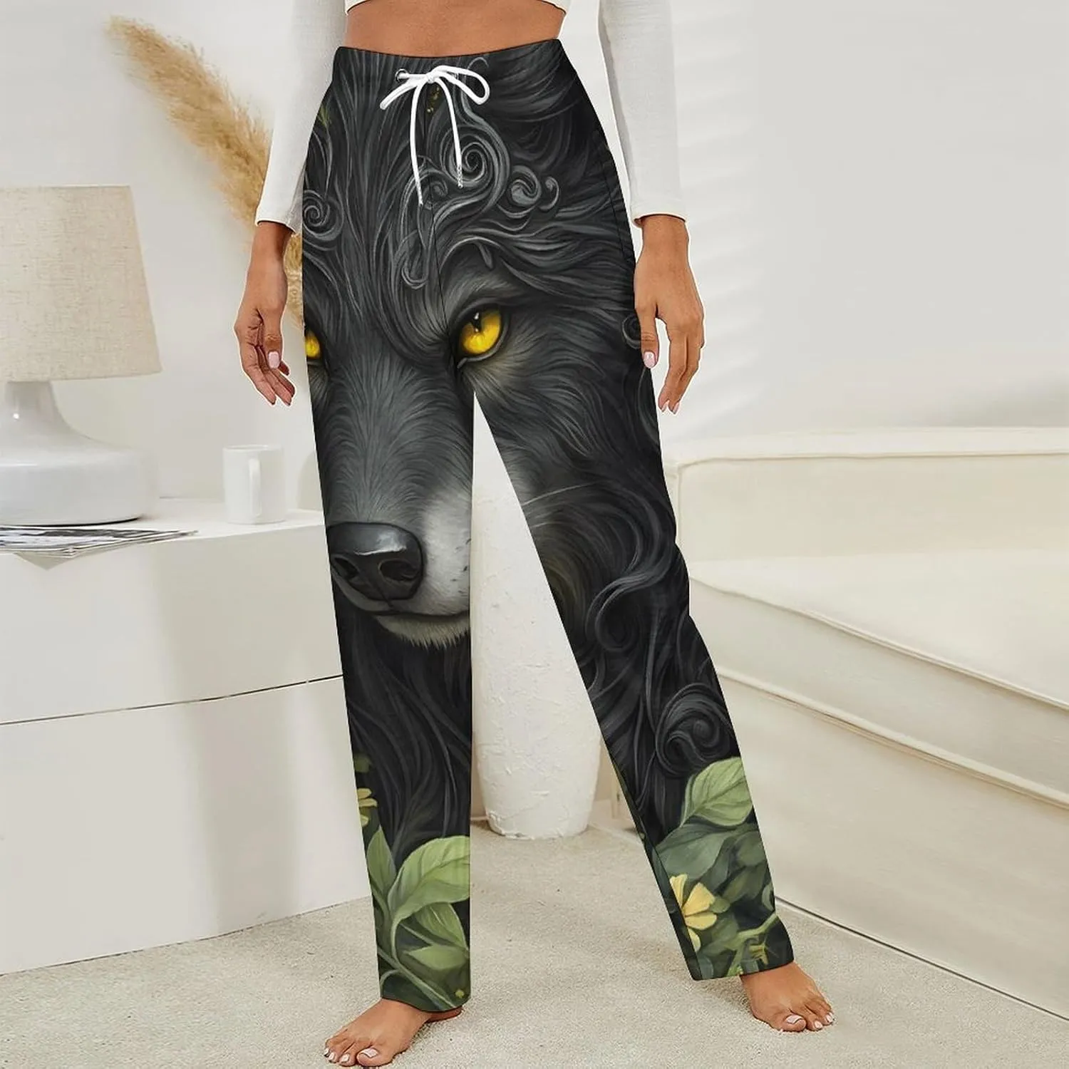 Black Wolf Women's Pajama Pants Fleece Warm Pj Bottoms Sleepwear Lounge Pants Loungewear