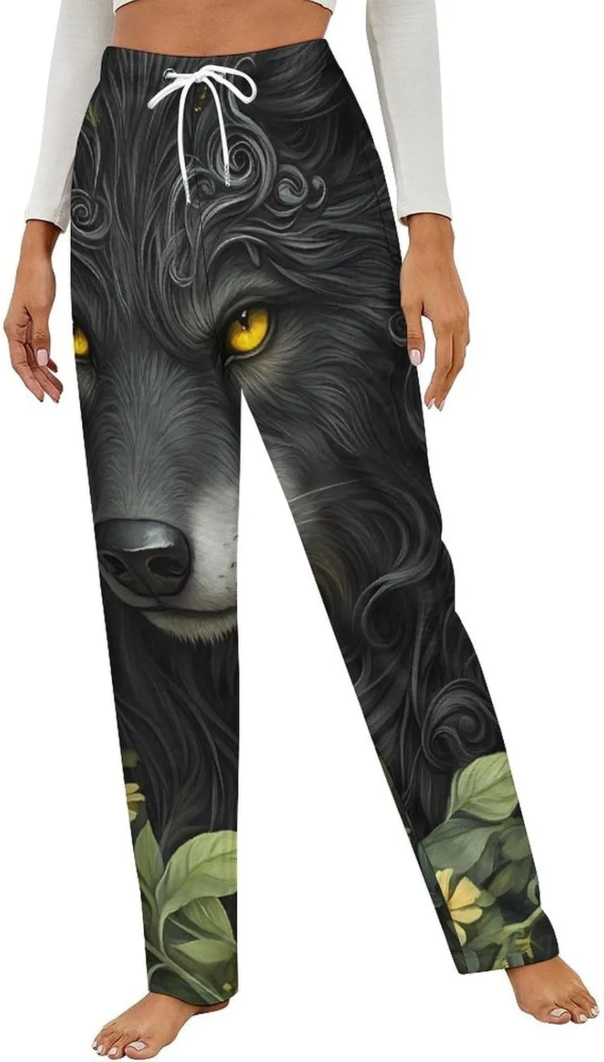 Black Wolf Women's Pajama Pants Fleece Warm Pj Bottoms Sleepwear Lounge Pants Loungewear