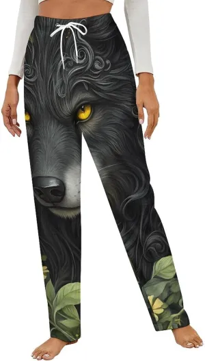 Black Wolf Women's Pajama Pants Fleece Warm Pj Bottoms Sleepwear Lounge Pants Loungewear