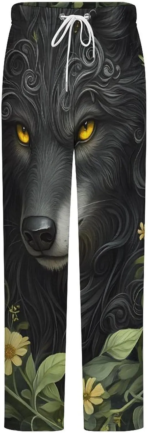 Black Wolf Women's Pajama Pants Fleece Warm Pj Bottoms Sleepwear Lounge Pants Loungewear
