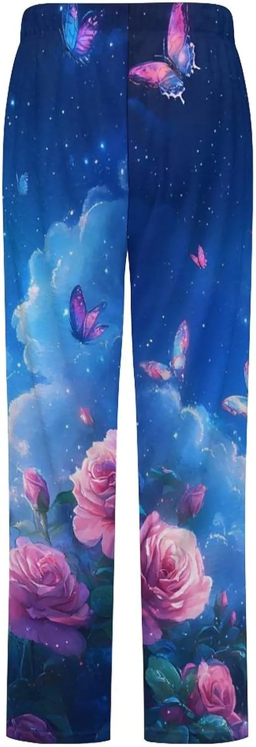 Blue Butterflies Women's Pajama Pants Fleece Warm Pj Bottoms Sleepwear Lounge Pants Loungewear