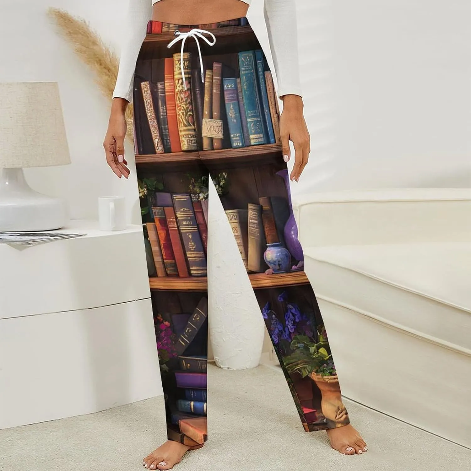 Bookshelf Plant Women's Pajama Pants Fleece Warm Pj Bottoms Sleepwear Lounge Pants Loungewear