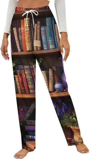 Bookshelf Plant Women's Pajama Pants Fleece Warm Pj Bottoms Sleepwear Lounge Pants Loungewear