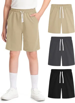 BOOPH 3 Pack Boys Shorts High Waisted Athletic Shorts Kids Casual Summer Clothes with Pockets