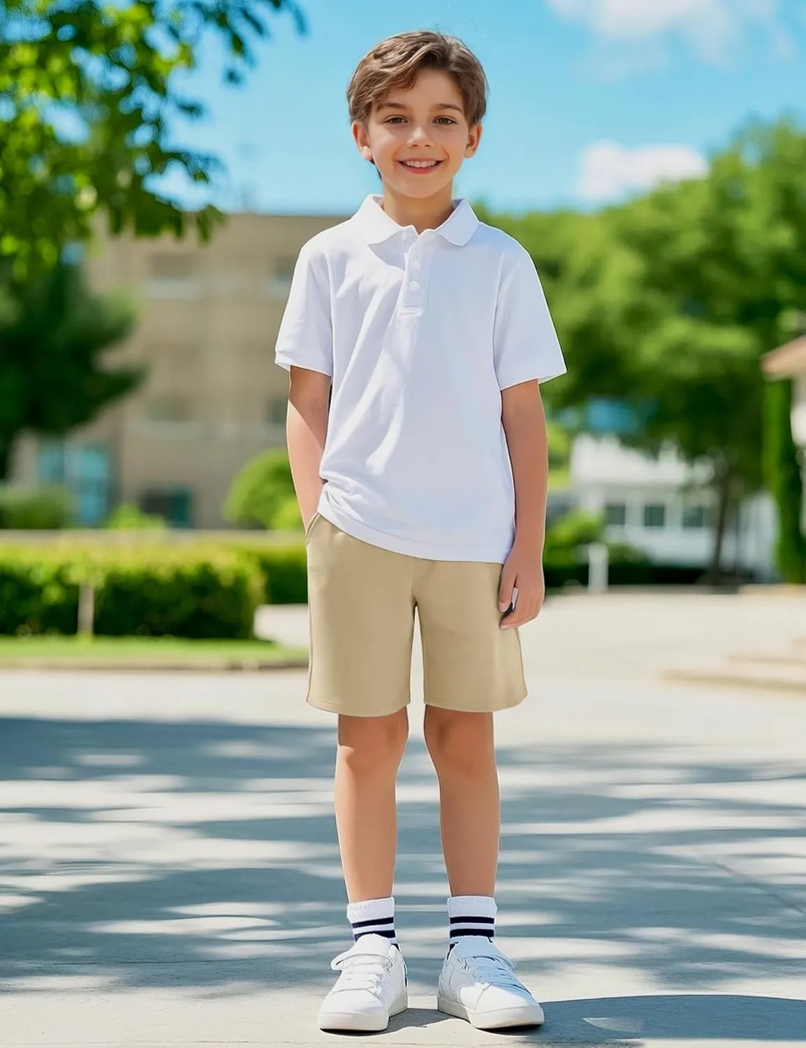 BOOPH 3 Pack Boys Shorts High Waisted Athletic Shorts Kids Casual Summer Clothes with Pockets