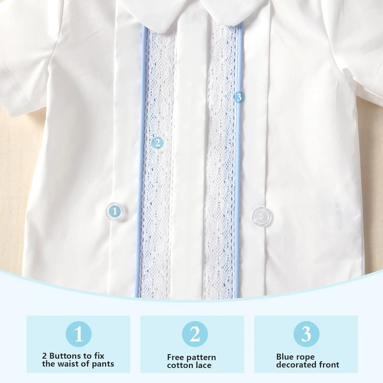 Booulfi Baptism White Suit for Baby Boys Christening Wedding Formal Suit Birthday Outfits Shirt Suspender Pant for Boys