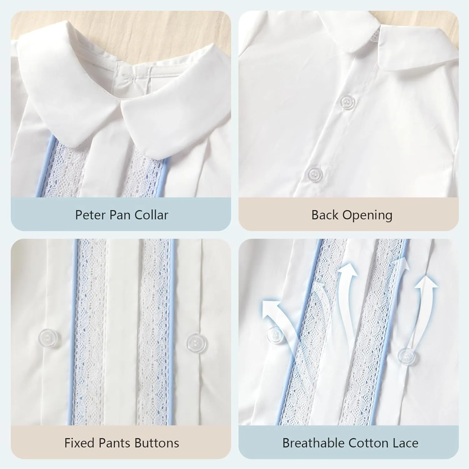 Booulfi Baptism White Suit for Baby Boys Christening Wedding Formal Suit Birthday Outfits Shirt Suspender Pant for Boys
