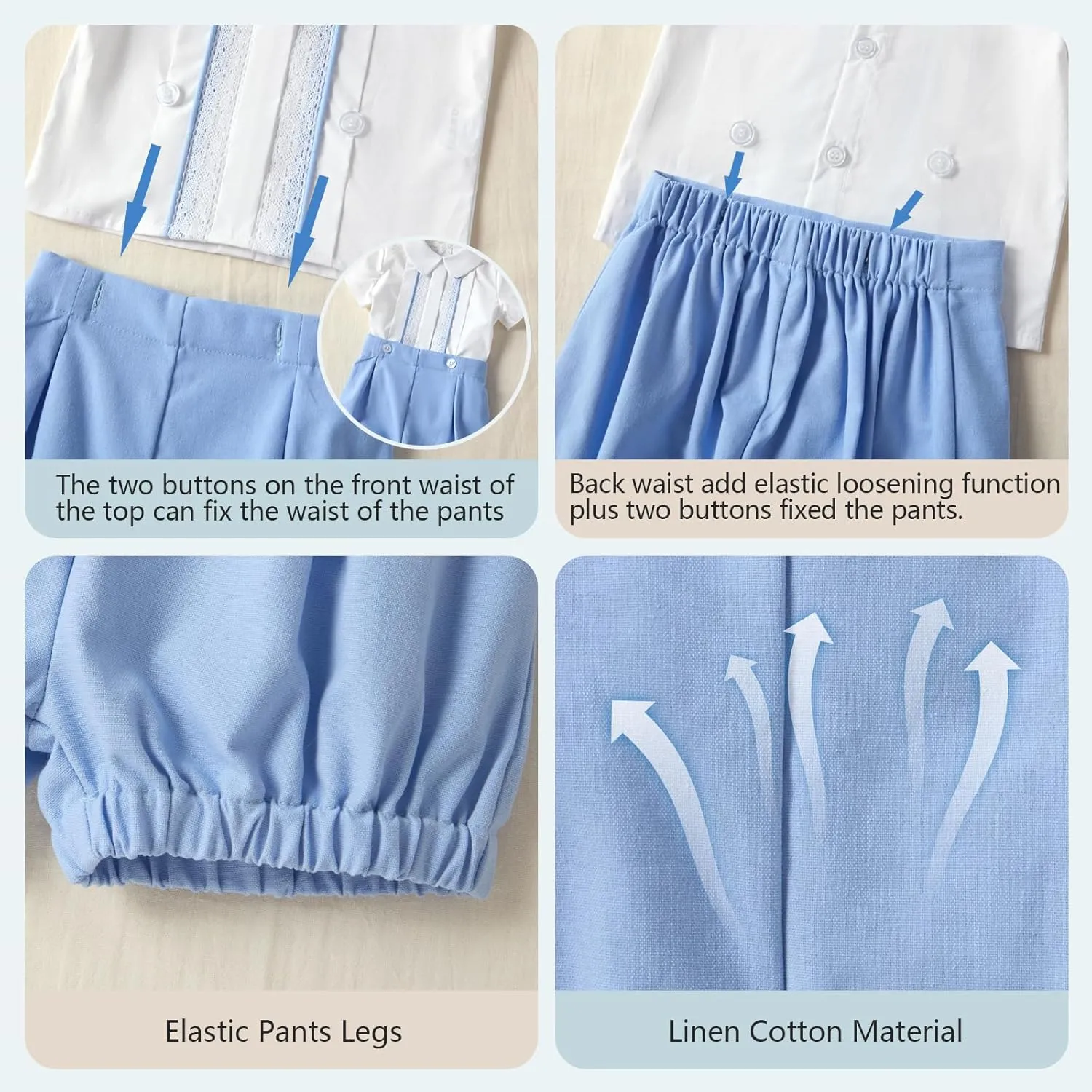 Booulfi Baptism White Suit for Baby Boys Christening Wedding Formal Suit Birthday Outfits Shirt Suspender Pant for Boys