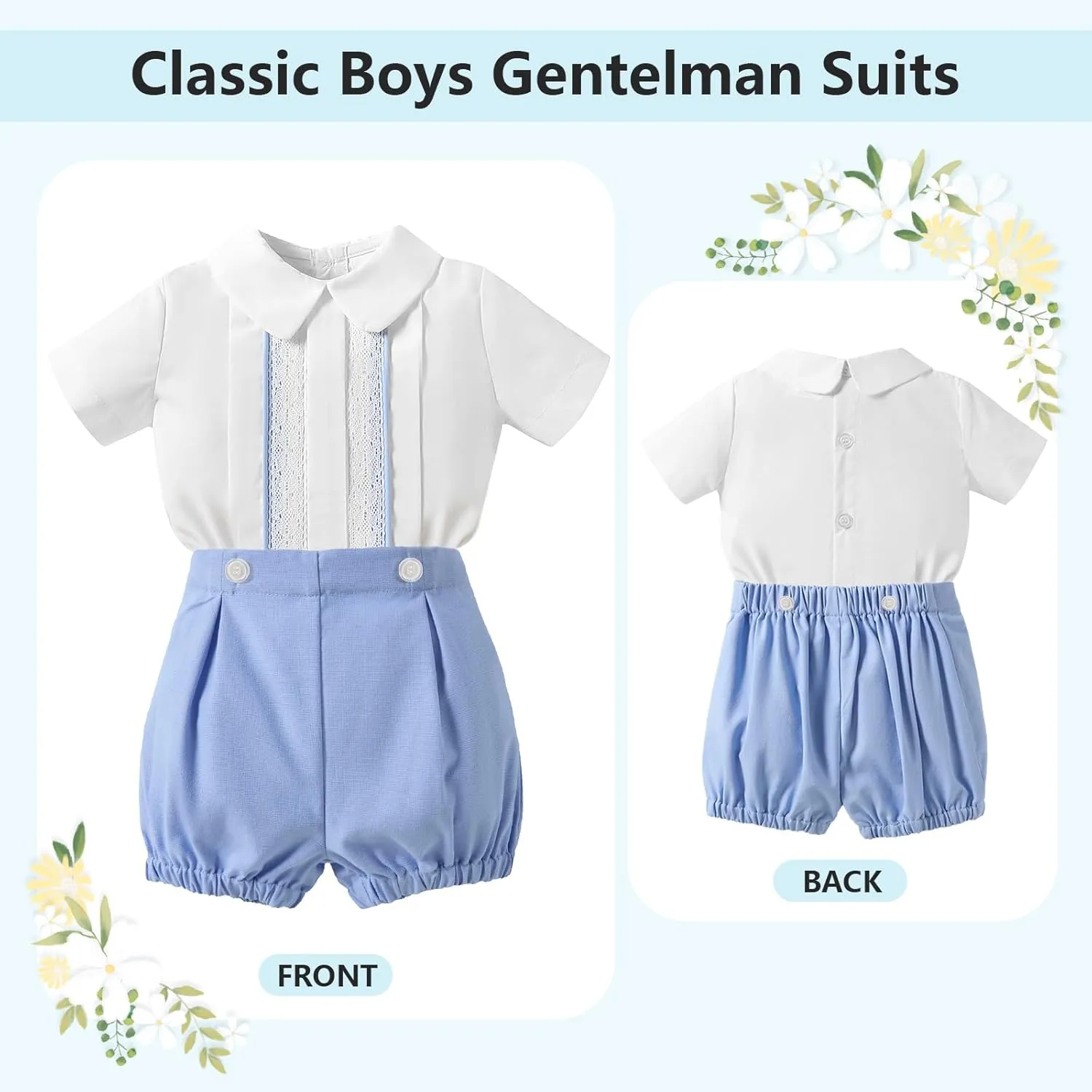 Booulfi Baptism White Suit for Baby Boys Christening Wedding Formal Suit Birthday Outfits Shirt Suspender Pant for Boys