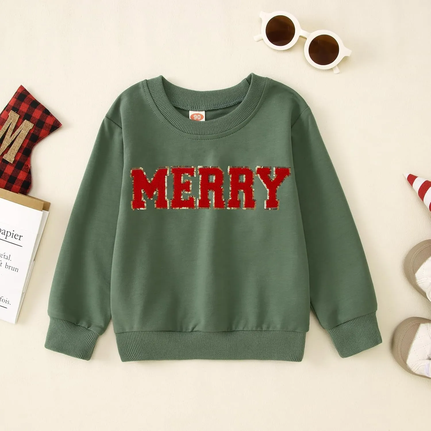 BOUTIKOME Merry Christmas Sweatshirt Toddler Baby Girl Glitter Patch Merry Shirts Xmas Pullover Holiday Tops Winter Clothes