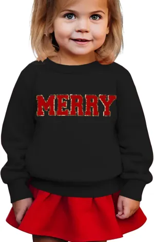 BOUTIKOME Merry Christmas Sweatshirt Toddler Baby Girl Glitter Patch Merry Shirts Xmas Pullover Holiday Tops Winter Clothes