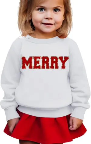 BOUTIKOME Merry Christmas Sweatshirt Toddler Baby Girl Glitter Patch Merry Shirts Xmas Pullover Holiday Tops Winter Clothes