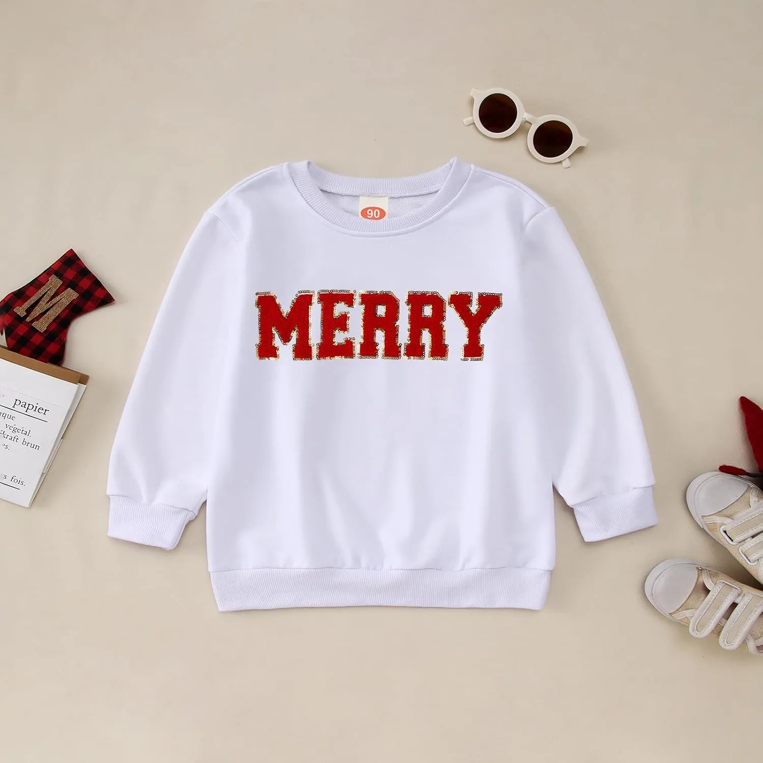 BOUTIKOME Merry Christmas Sweatshirt Toddler Baby Girl Glitter Patch Merry Shirts Xmas Pullover Holiday Tops Winter Clothes
