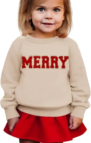 BOUTIKOME Merry Christmas Sweatshirt Toddler Baby Girl Glitter Patch Merry Shirts Xmas Pullover Holiday Tops Winter Clothes