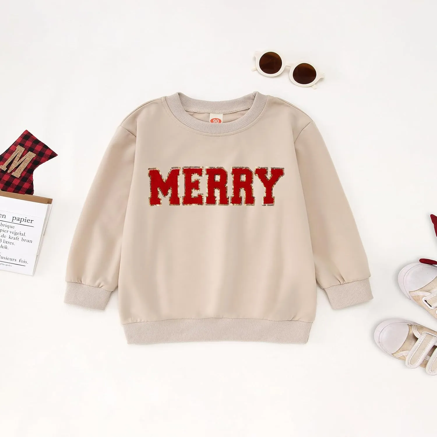 BOUTIKOME Merry Christmas Sweatshirt Toddler Baby Girl Glitter Patch Merry Shirts Xmas Pullover Holiday Tops Winter Clothes