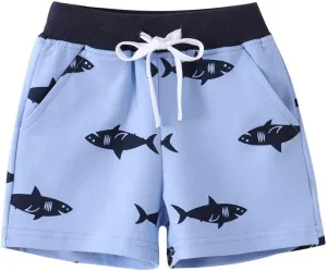 Boys Athletic Shorts Cartoon Print Elastic Waist Casual Kids Jogger Shorts Summer Beach Vacation Running Short Pants
