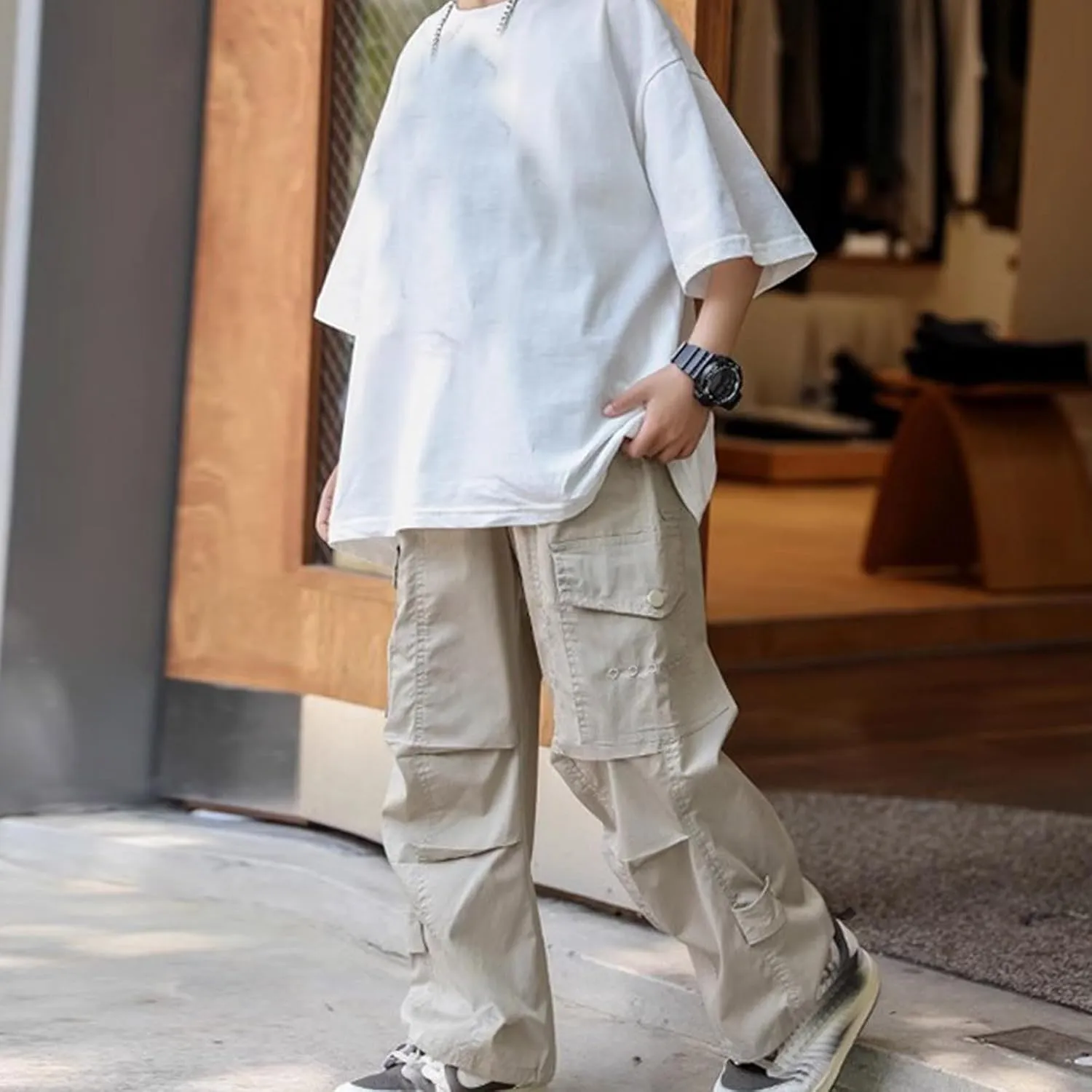 Boys Camo Pants Kids Pull on Elastic Waist Casual Loose Jogging Bottoms Elastic Cuffed Cargo Joggers 8-15 Years