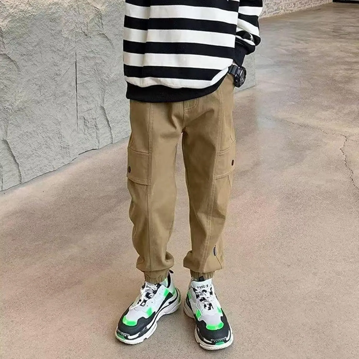 Boys Cargo Joggers Pants Kids' Stretch Casual Cargo Pants Elastic Waist Casual Jogging Trousers Bottom for Kids 3-16 Years