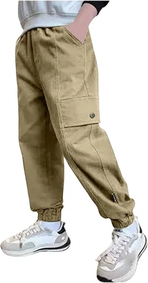 Boys Cargo Joggers Pants Kids' Stretch Casual Cargo Pants Elastic Waist Casual Jogging Trousers Bottom for Kids 3-16 Years