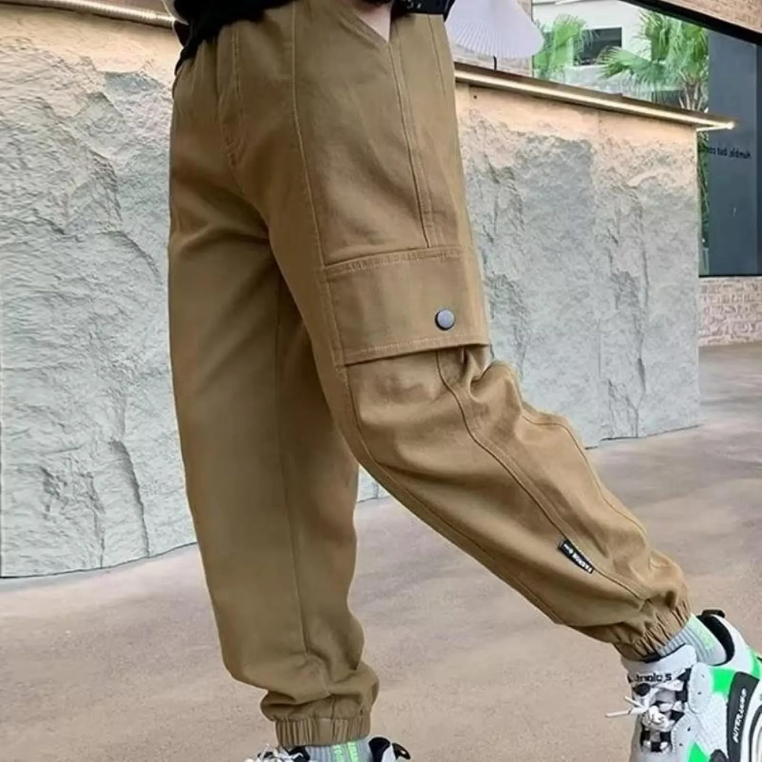 Boys Cargo Joggers Pants Kids' Stretch Casual Cargo Pants Elastic Waist Casual Jogging Trousers Bottom for Kids 3-16 Years