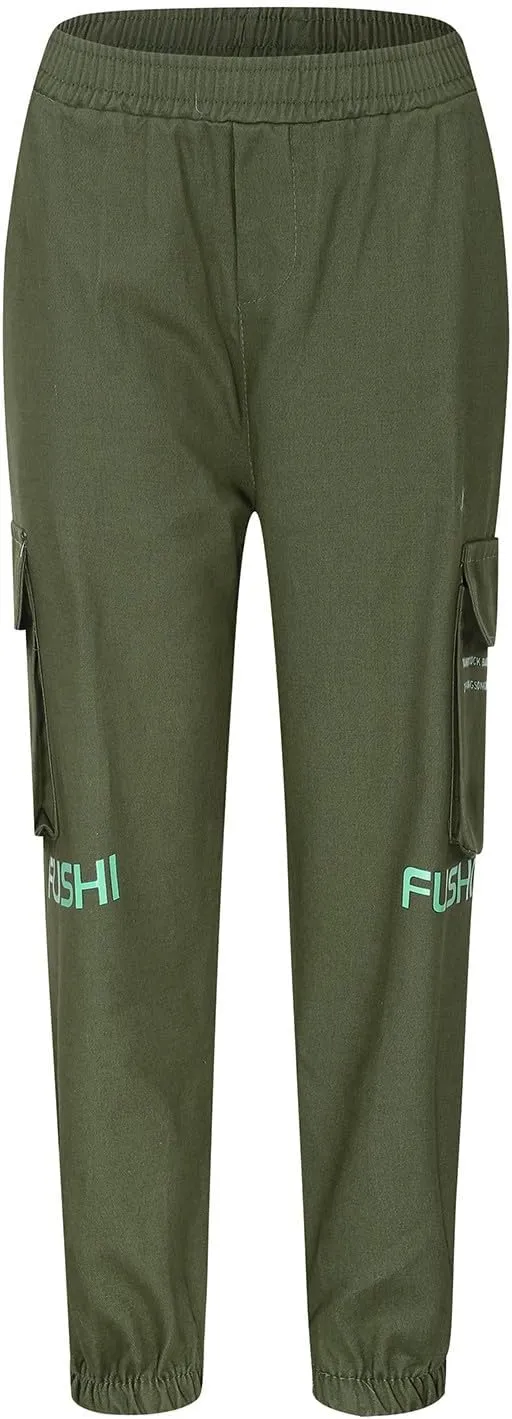 Boys Cargo Joggers Pants Kids' Stretch Casual Cargo Pants Elastic Waist Casual Jogging Trousers Bottom for Kids 3-16 Years