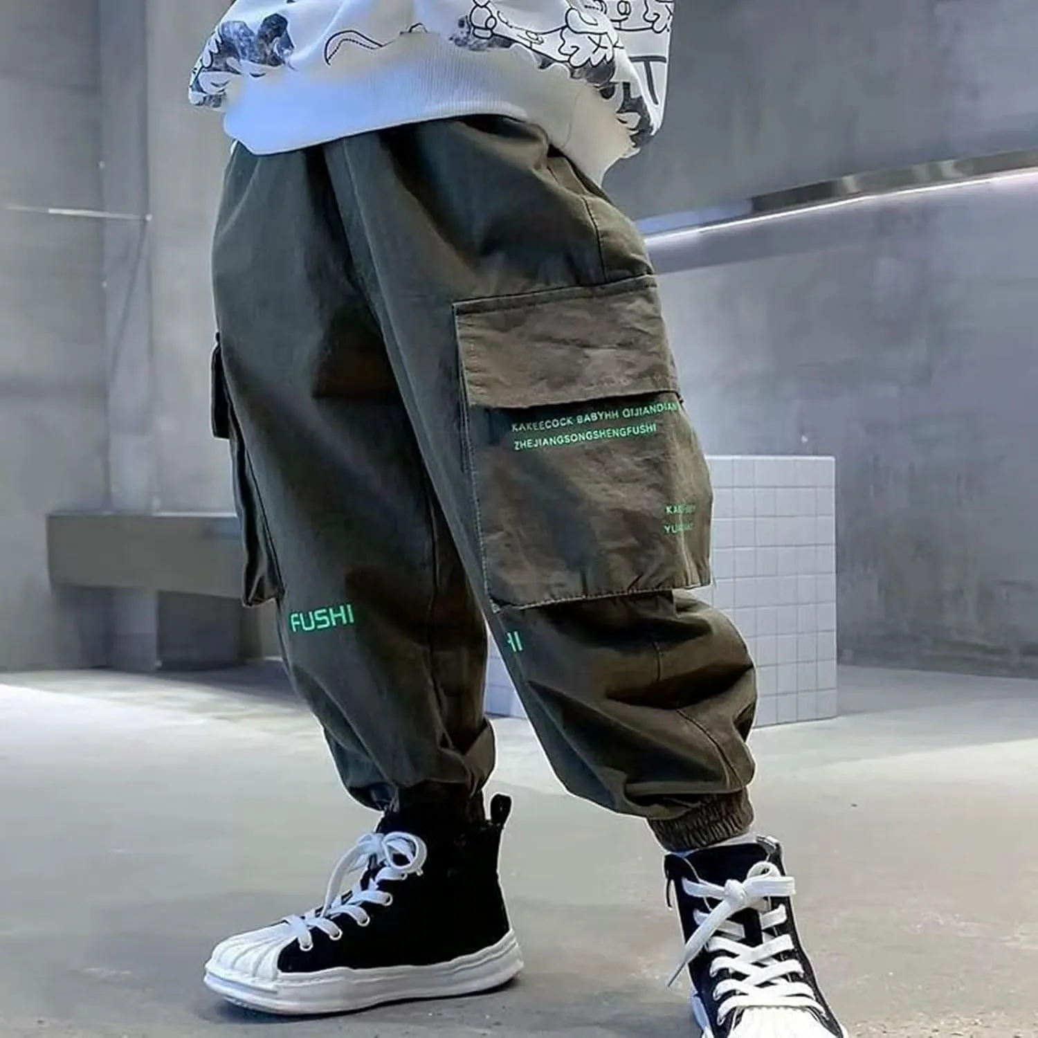 Boys Cargo Joggers Pants Kids' Stretch Casual Cargo Pants Elastic Waist Casual Jogging Trousers Bottom for Kids 3-16 Years