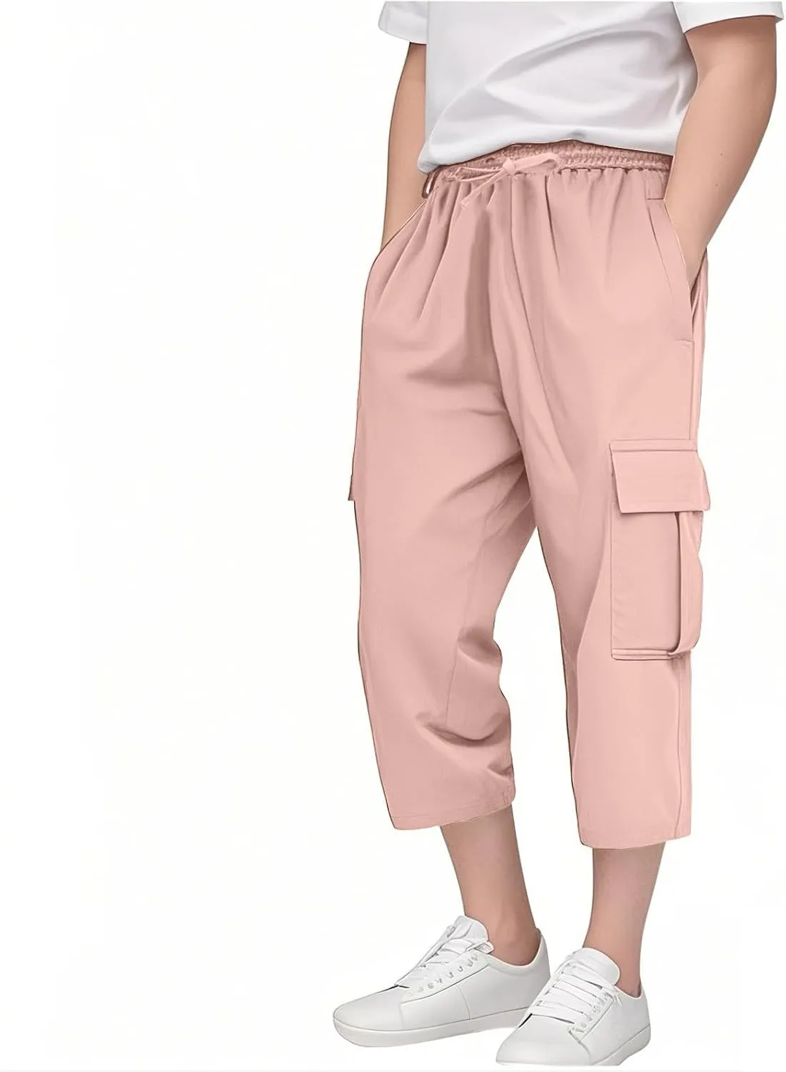 Boys Cargo Shorts 3/4 Joggers Capri Pants Athletic Khaki Shorts for Boys School Uniform Quick Dry Cargo Pants Sweatpants