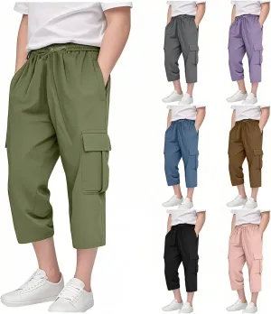 Boys Cargo Shorts 3/4 Joggers Capri Pants Athletic Khaki Shorts for Boys School Uniform Quick Dry Cargo Pants Sweatpants