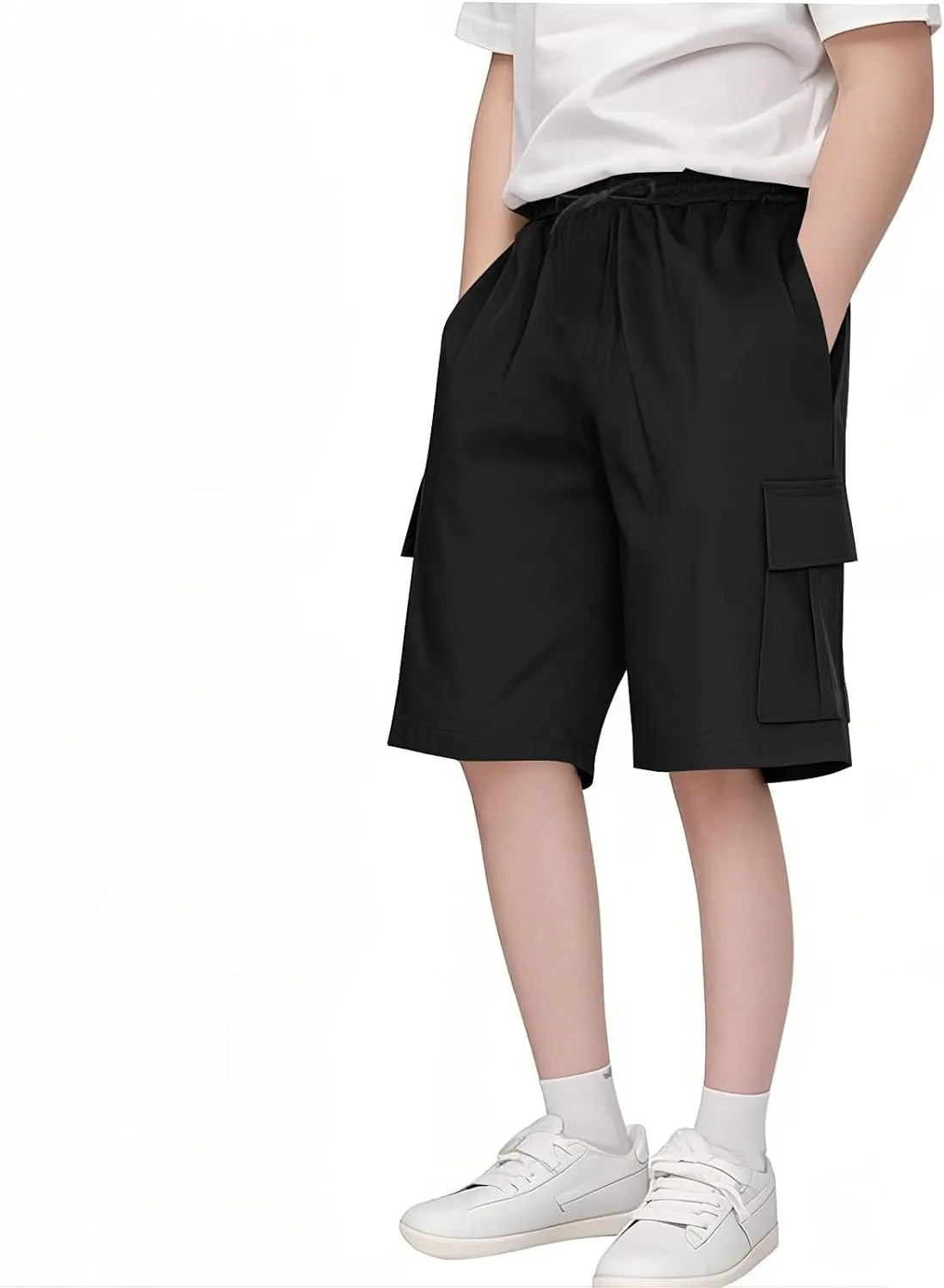 Boys' Cargo Shorts School Uniform Athletic Shorts Below Knee Quick Dry Hiking Cargo Pants for Teens Kids Wide Leg Pants