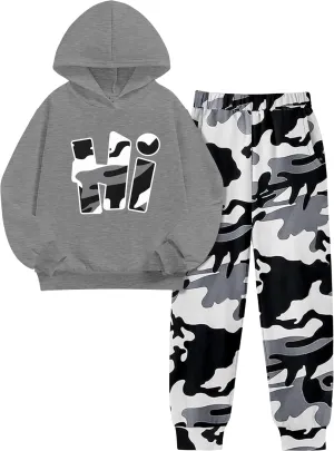 Boys Clothes Camo Boys Outfits Letter Printing Pullover Hoodie and Pants 2Pcs Winter Kids Clothes Boys for 7-14 Years