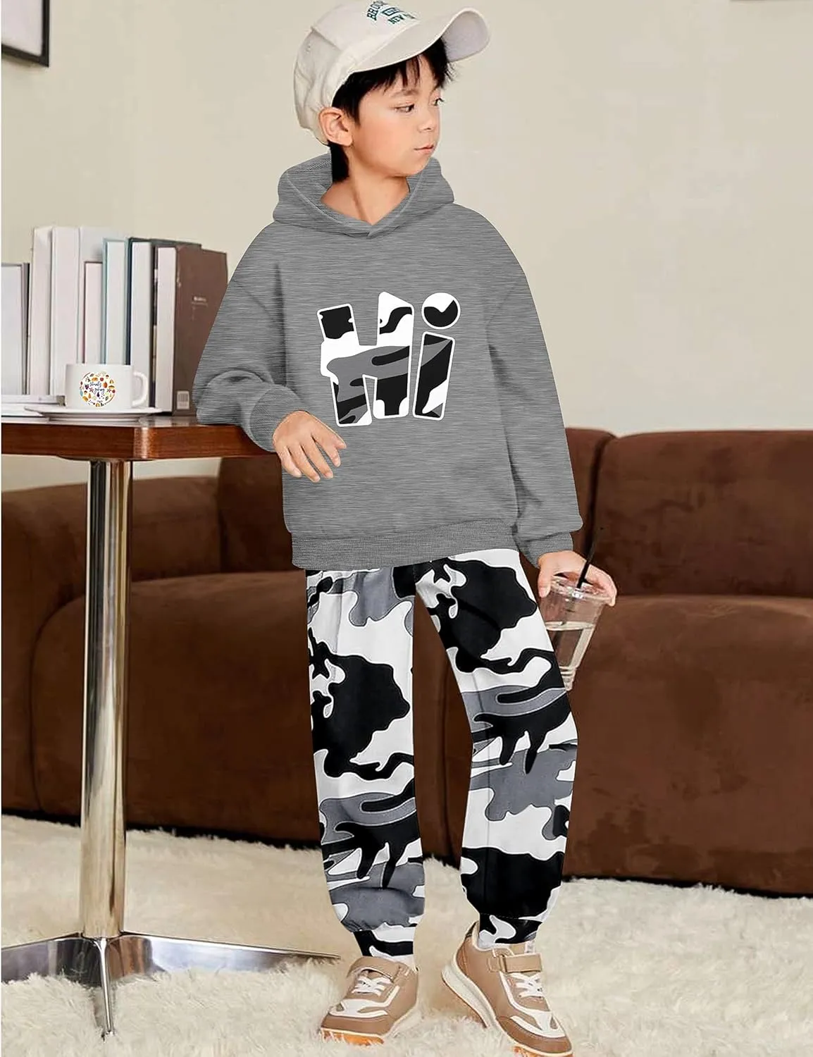 Boys Clothes Camo Boys Outfits Letter Printing Pullover Hoodie and Pants 2Pcs Winter Kids Clothes Boys for 7-14 Years
