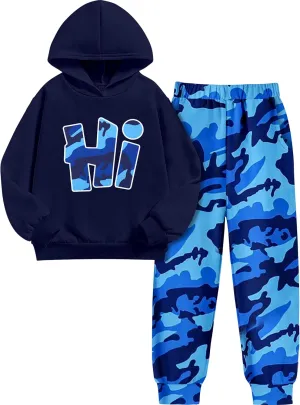 Boys Clothes Camo Boys Outfits Letter Printing Pullover Hoodie and Pants 2Pcs Winter Kids Clothes Boys for 7-14 Years