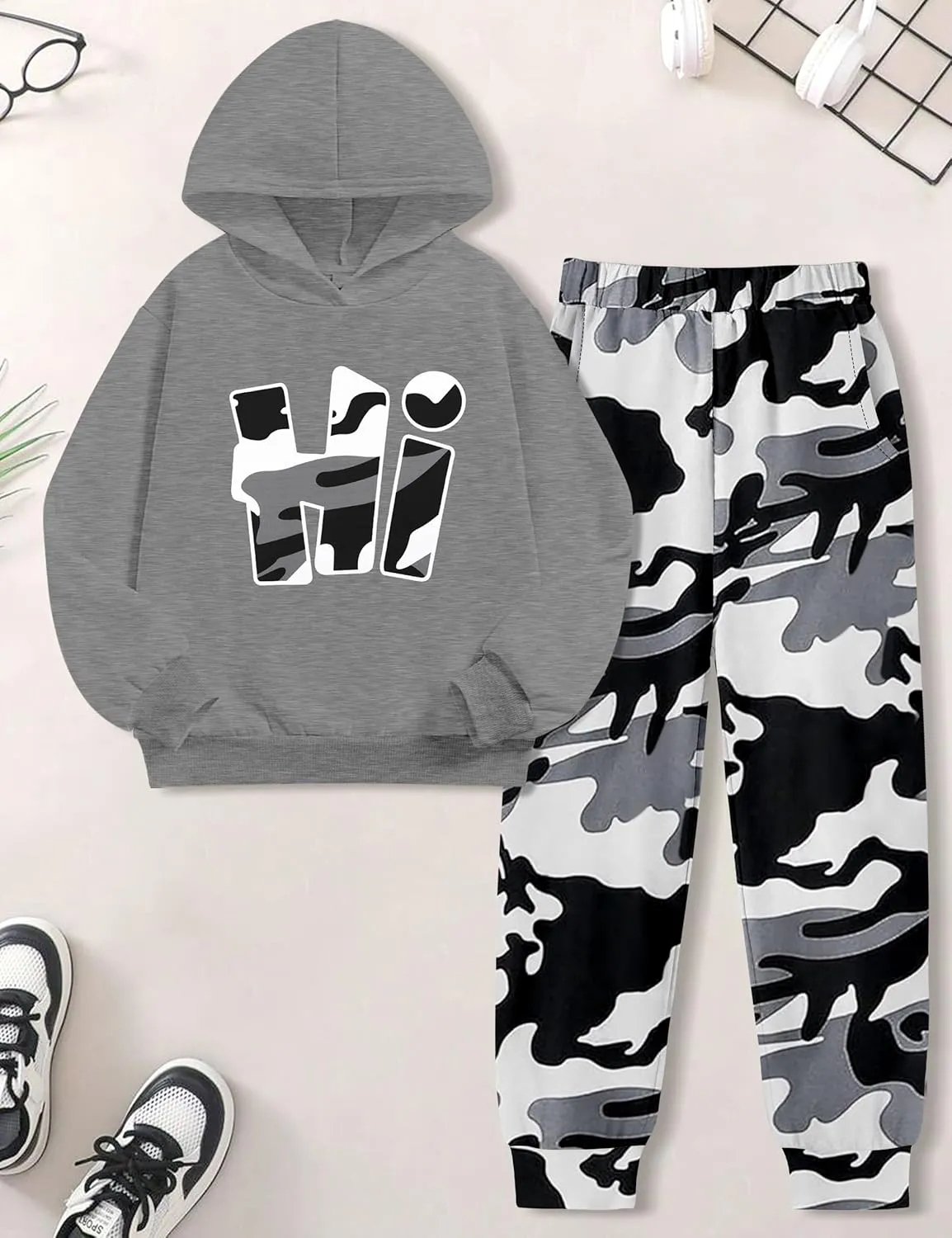 Boys Clothes Camo Boys Outfits Letter Printing Pullover Hoodie and Pants 2Pcs Winter Kids Clothes Boys for 7-14 Years