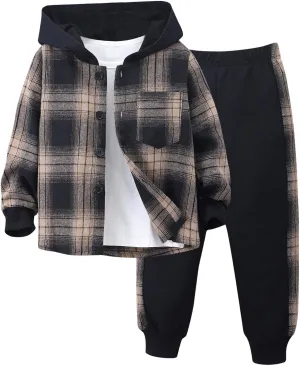 Boy's Color Block Sets Long Sleeve Crewneck Summer Button Front Pullover Hoodie and Jogger Pants Fashion Set