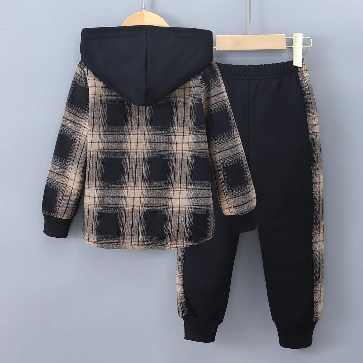 Boy's Color Block Sets Long Sleeve Crewneck Summer Button Front Pullover Hoodie and Jogger Pants Fashion Set