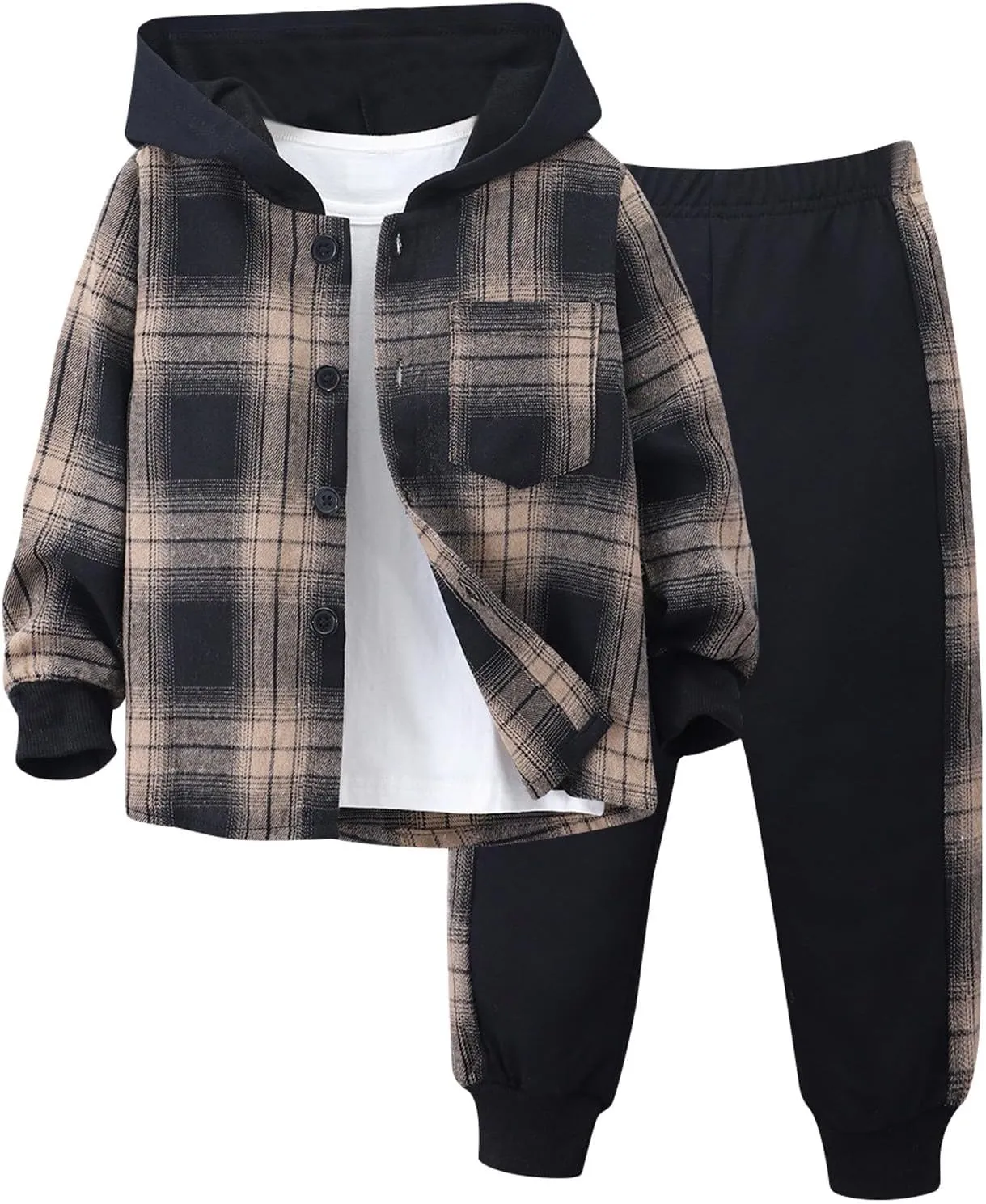 Boy's Color Block Sets Long Sleeve Crewneck Summer Button Front Pullover Hoodie and Jogger Pants Fashion Set
