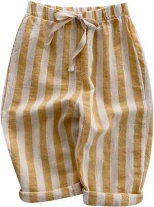 Boys' Cotton Linen Harem Bloomers Pants for Baby Toddler Striped Bloomer Elastic Basic Harem Pants Joggers 0 Months 24 Months