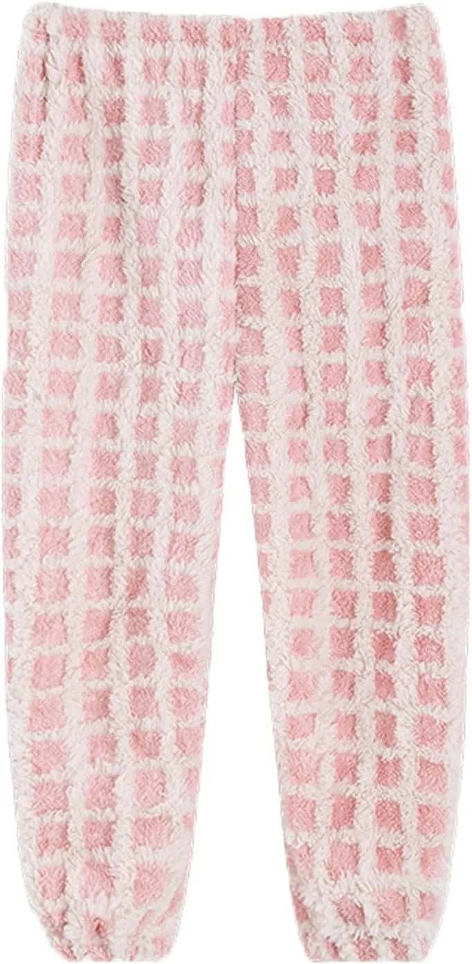 Boys Fleece Fuzzy Long Pants Girls Kids Cotton Soft Lightweight Plaid Bottoms Pants Winter Warm Leggings Pants Clothes