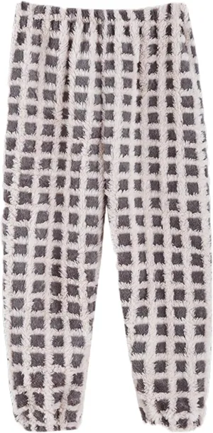 Boys Fleece Fuzzy Long Pants Girls Kids Cotton Soft Lightweight Plaid Bottoms Pants Winter Warm Leggings Pants Clothes