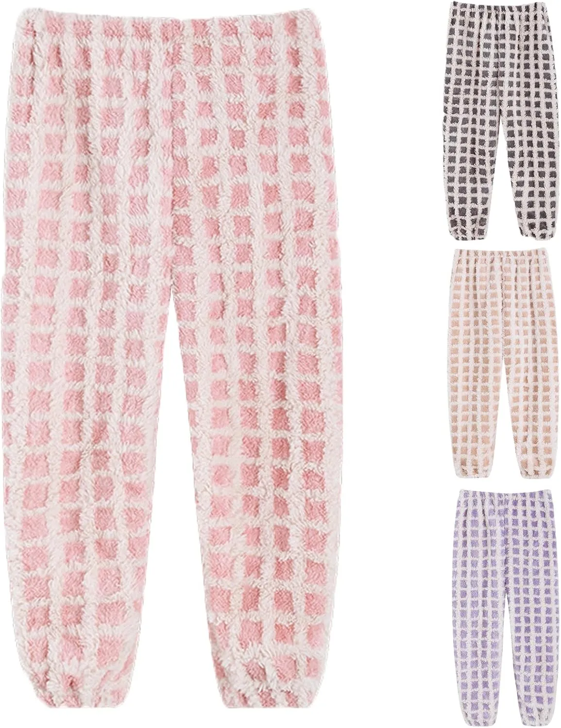 Boys Fleece Fuzzy Long Pants Girls Kids Cotton Soft Lightweight Plaid Bottoms Pants Winter Warm Leggings Pants Clothes
