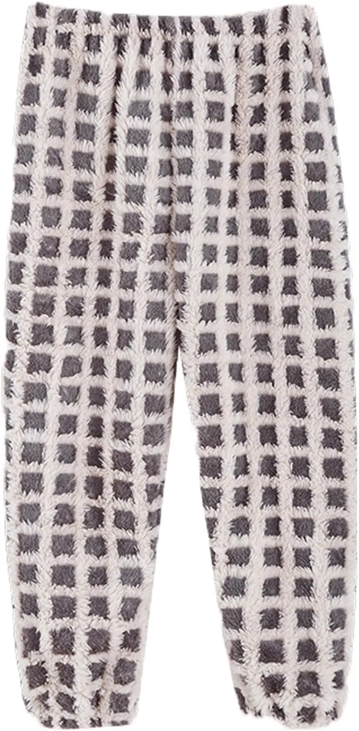 Boys Fleece Fuzzy Long Pants Girls Kids Cotton Soft Lightweight Plaid Bottoms Pants Winter Warm Leggings Pants Clothes