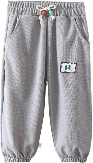 Boys Girls Basic Stretchy Sports Pants Drawstring Cotton Fleece Active Jogger Athletic Sweatpants Infant Riding Pants
