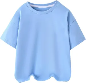 Boys Girls T Shirt Solid Crew Neck Short Sleeved Tees Tops Toddler Kids Summer Cotton Casual Soft Comfy Shirt